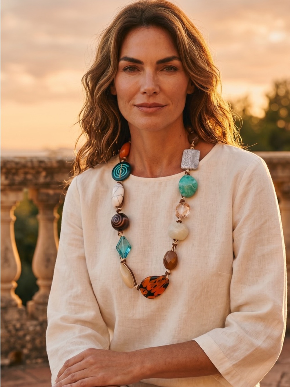 🤎🧡Vintage Boho Chunky Multicolor Bead Statement Cord Necklace🤎🧡